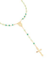 Gold Plated Green Beaded Lariat Cross Necklace - link has visual effect only