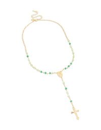 Gold Plated Green Beaded Lariat Cross Necklace - link has visual effect only