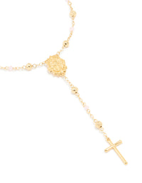 Gold Plated Pink Beaded Lariat Cross Necklace - link has visual effect only