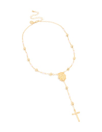 Gold Plated Pink Beaded Lariat Cross Necklace - link has visual effect only