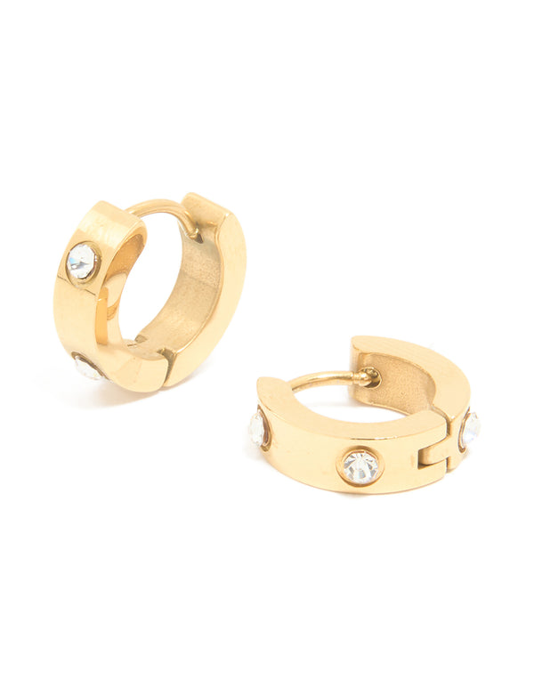 Gold Plated Surgical Steel Cubic Zirconia Chunky Hoop Earrings
