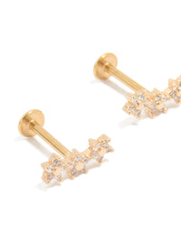 Gold Plated Surgical Steel Cubic Zirconia Flower Trio Flat Back Earrings - link has visual effect only