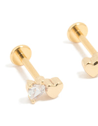 Kids Gold Plated Surgical Steel Cubic Zirconia Heart Flat Back Earrings - link has visual effect only