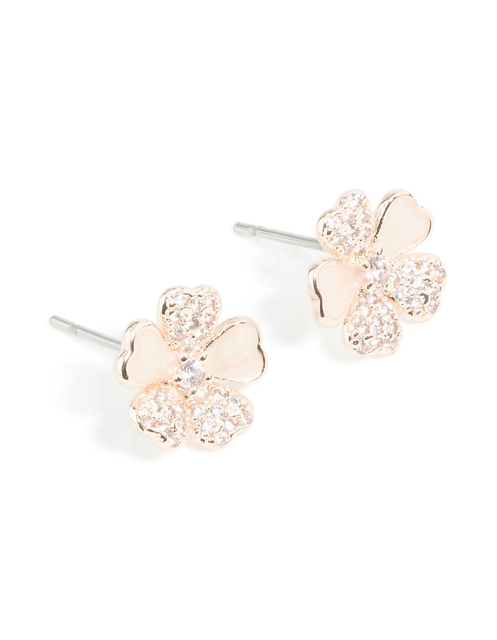 Rose Gold Plated Cubic Zirconia Inlay Flower Stud Earrings