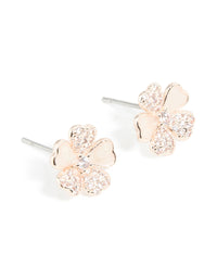 Rose Gold Plated Cubic Zirconia Inlay Flower Stud Earrings - link has visual effect only