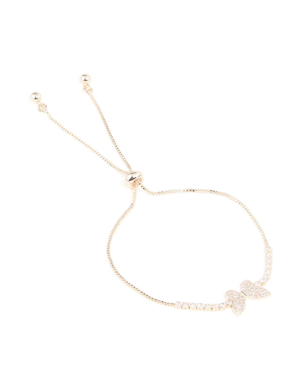 Rose Gold Plated Cubic Zirconia Butterfly Toggle Bracelet