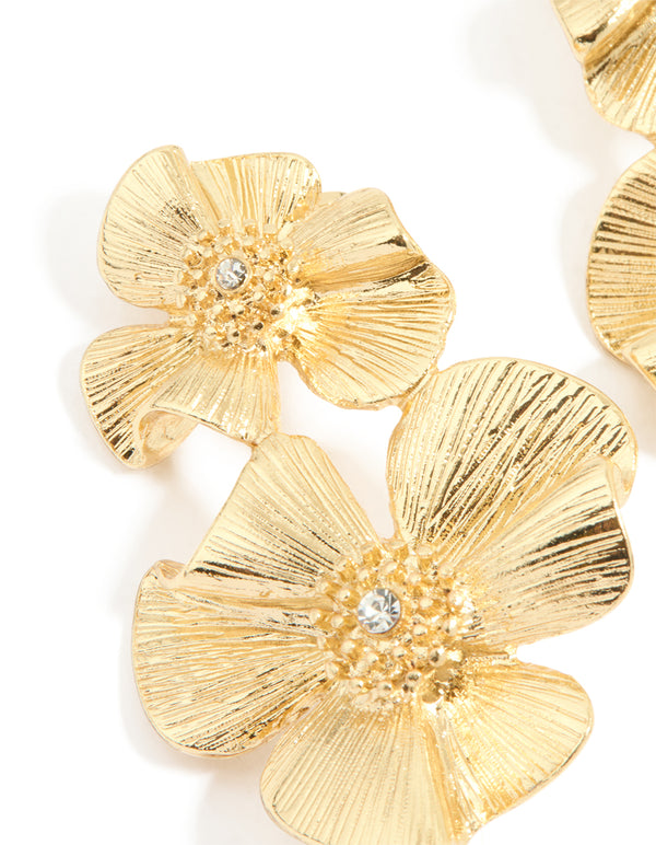Gold Plated Floral Crawler Earrings
