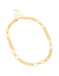 Gold Plated Chunky Oval Curb Link Necklace - link has visual effect only