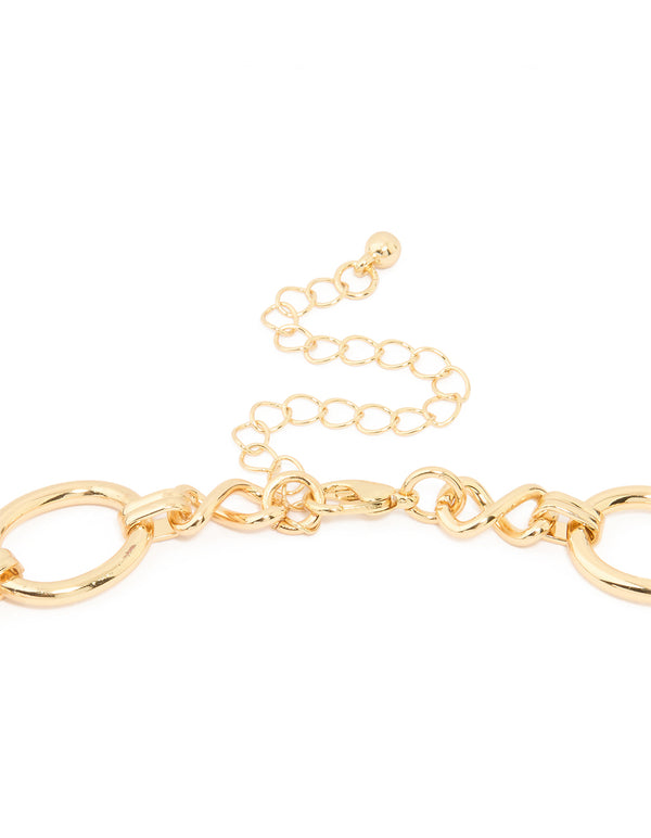 Gold Plated Oval Link Hammered Large Y-Necklace