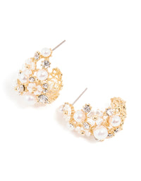 Gold Plated Flower Diamante Pearl Graduating Hoop - link has visual effect only