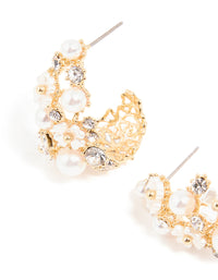Gold Plated Flower Diamante Pearl Graduating Hoop - link has visual effect only
