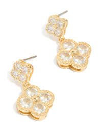 Gold Plated Cubic Zirconia Small & Medium Flower Earrings - link has visual effect only
