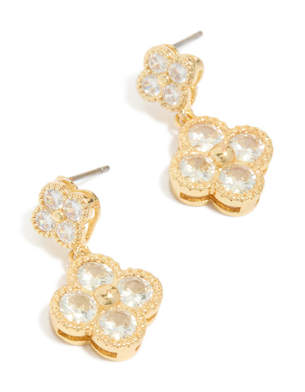Gold Plated Cubic Zirconia Small & Medium Flower Earrings