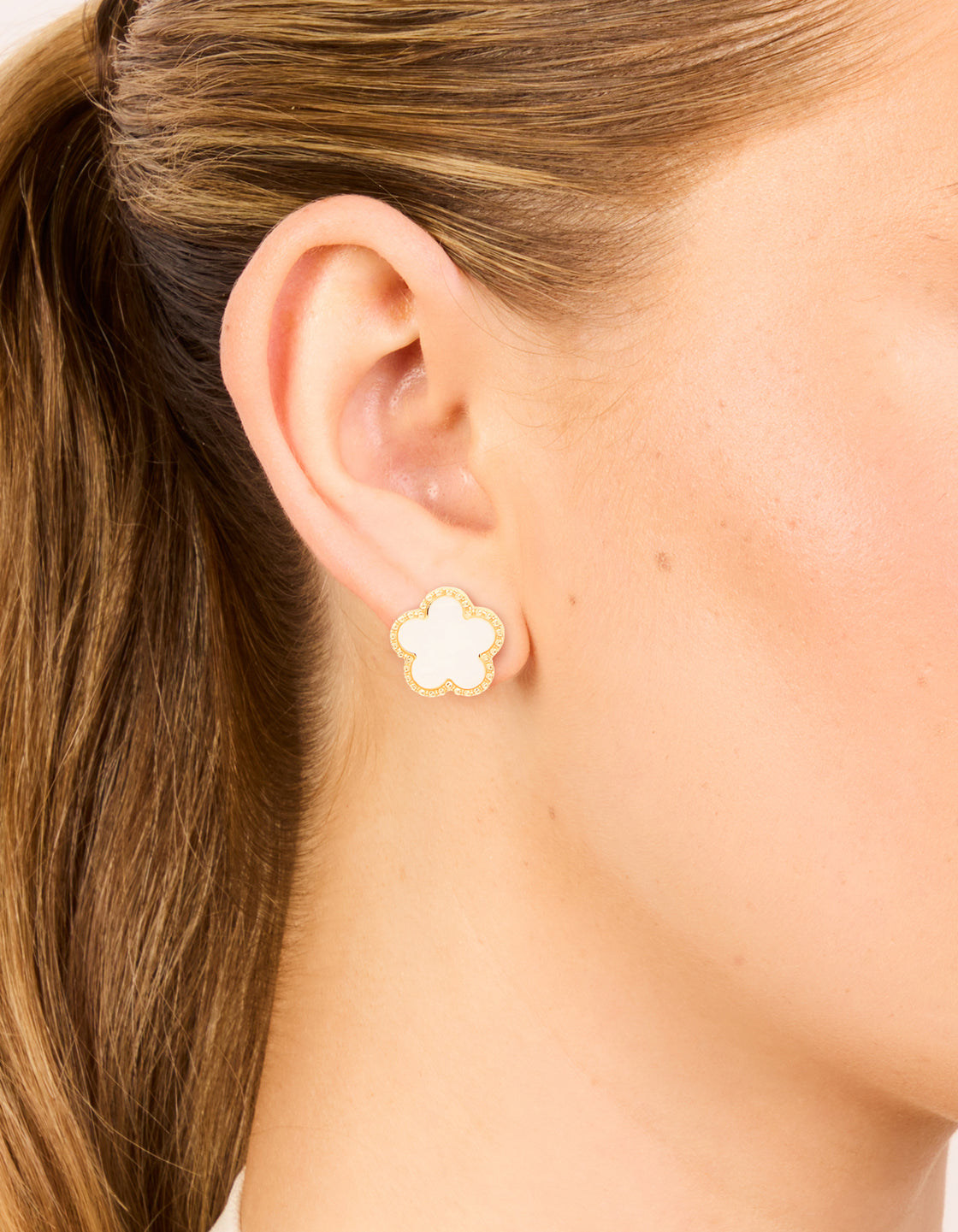 Gold Plated Flower Inlay Stud Earrings