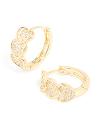 Gold Plated Cubic Zirconia Trio Heart Huggie Earrings - link has visual effect only
