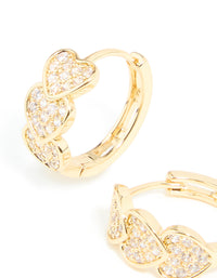 Gold Plated Cubic Zirconia Trio Heart Huggie Earrings - link has visual effect only