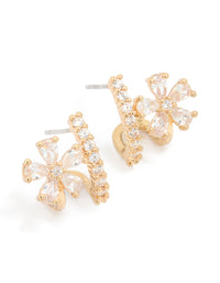 Gold Plated Cubic Zirconia Flower Ear Jacket Earrings - link has visual effect only
