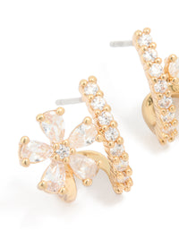 Gold Plated Cubic Zirconia Flower Ear Jacket Earrings - link has visual effect only