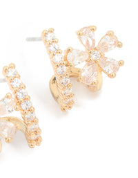 Gold Plated Cubic Zirconia Flower Ear Jacket Earrings - link has visual effect only