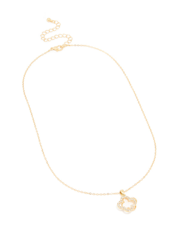 Gold Plated Diamante Outline Flower Pendant Necklace