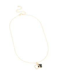 Gold Plated Diamante Outline Black Flower Pendant Necklace - link has visual effect only