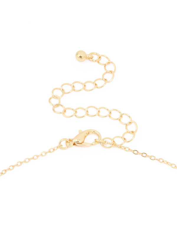 Gold Plated Diamante Outline Black Flower Pendant Necklace