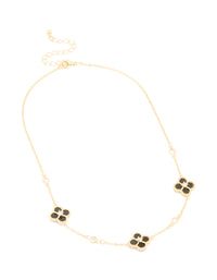 Gold Plated Cubic Zirconia Black Flower Trio Station Necklace - link has visual effect only