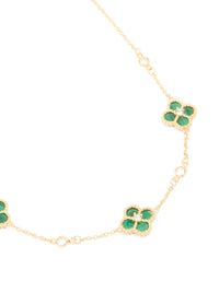Gold Plated Cubic Zirconia Emerald Flower Trio Necklace - link has visual effect only