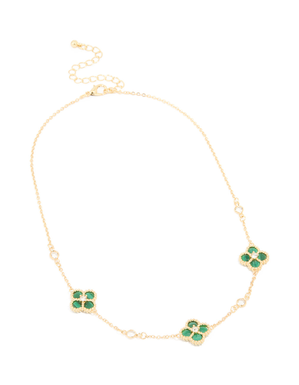 Gold Plated Cubic Zirconia Emerald Flower Trio Necklace