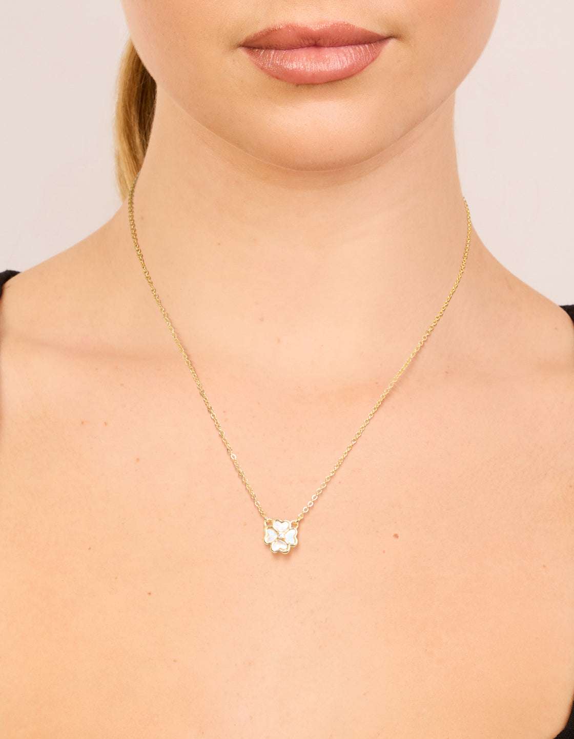Gold Plated Cubic Zirconia Inlay Clover Necklace