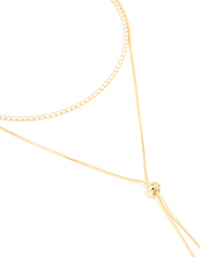 Gold Plated Cubic Zirconia Cup Chain & Snake Chain Y-Layered Necklace - link has visual effect only