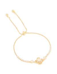 Gold Plated Cubic Zirconia Flower Baguette Toggle Bracelet - link has visual effect only