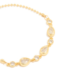 Gold Plated Cubic Zirconia Teardrop & Round Toggle Bracelet - link has visual effect only
