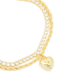 Gold Plated Cubic Zirconia Layered Heart Bracelet - link has visual effect only
