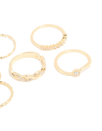 Gold Plated Diamante Twisted Rings 6-Pack - link has visual effect only