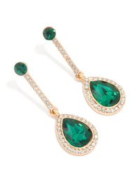 Gold Green Diamante Teardrop Earrings - link has visual effect only
