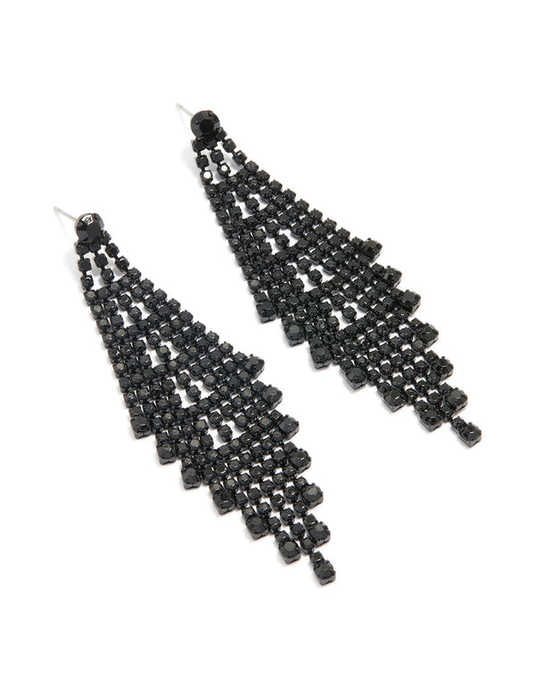Black Coated Metal Diamante Chandelier Drop Earrings