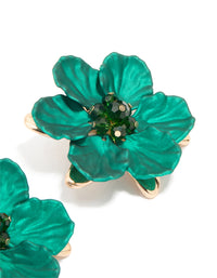 Gold Green Pearlised Extra Large Flower Earrings - link has visual effect only