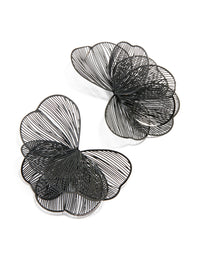 Black Coated Metal Wire Petal Stud Earrings - link has visual effect only
