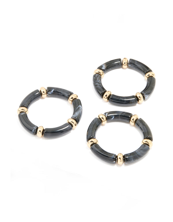 Black Acrylic Stretch Bracelets 3-Pack