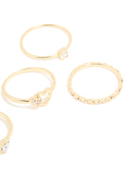 Gold Plated Diamante Heart Wavy Rings 6-Pack - link has visual effect only