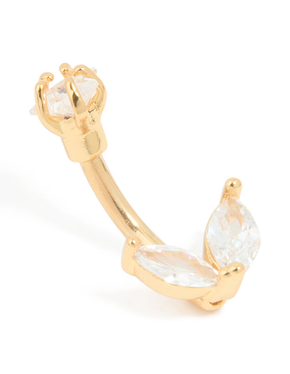 Gold Plated Surgical Steel Cubic Zirconia Leaf Bar Belly Bar