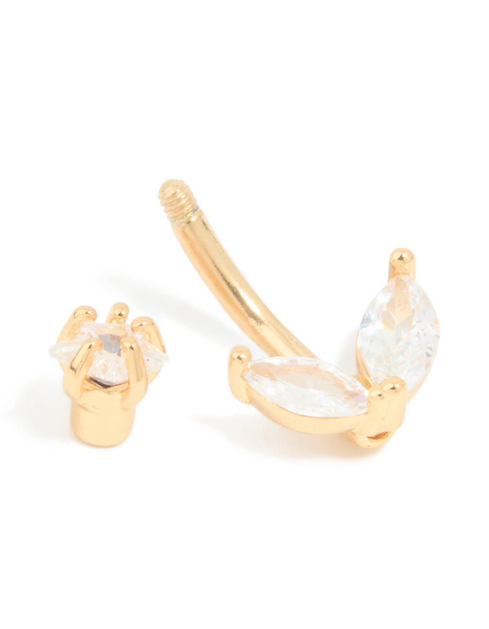 Gold Plated Surgical Steel Cubic Zirconia Leaf Bar Belly Bar