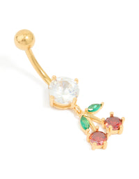 Gold Plated Surgical Steel Cubic Zirconia Cherry Drop Belly Bar - link has visual effect only
