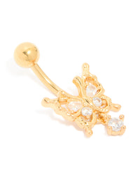 Surgical Steel Diamante Heart & Key Drop Belly Bar - link has visual effect only