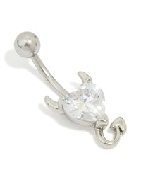 Surgical Steel Diamante Heart Devil Drop Belly Bar - link has visual effect only