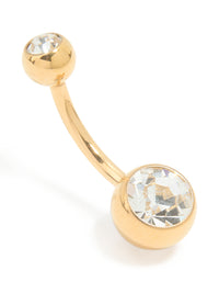 Gold Plated Titanium Diamante Bezel Belly Bar - link has visual effect only