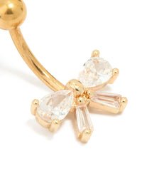 Gold Plated Titanium Cubic Zirconia Pear Bow Belly Bar - link has visual effect only