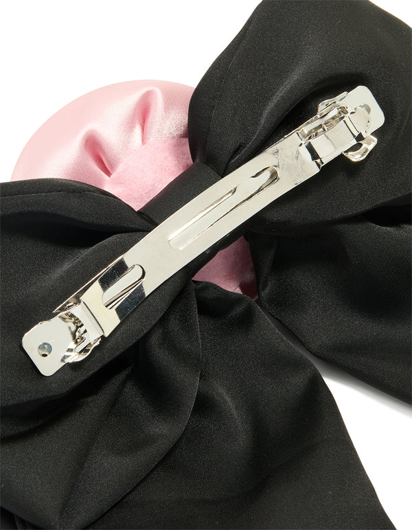 Black Rosette Short Bow Fabric Hair Clip