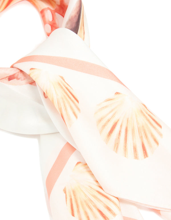 White Fabric Shell & Coral Printed Scarf